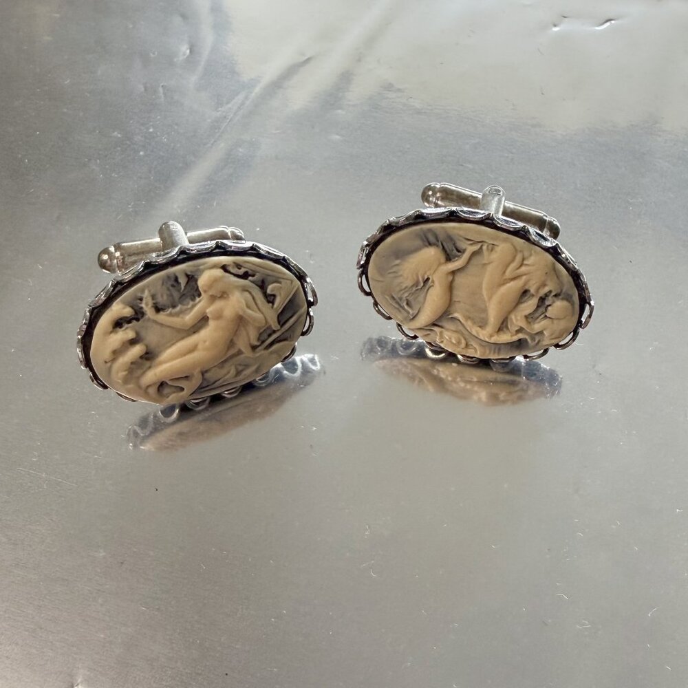 Vintage Cameo Goddess Mermaid Cufflinks